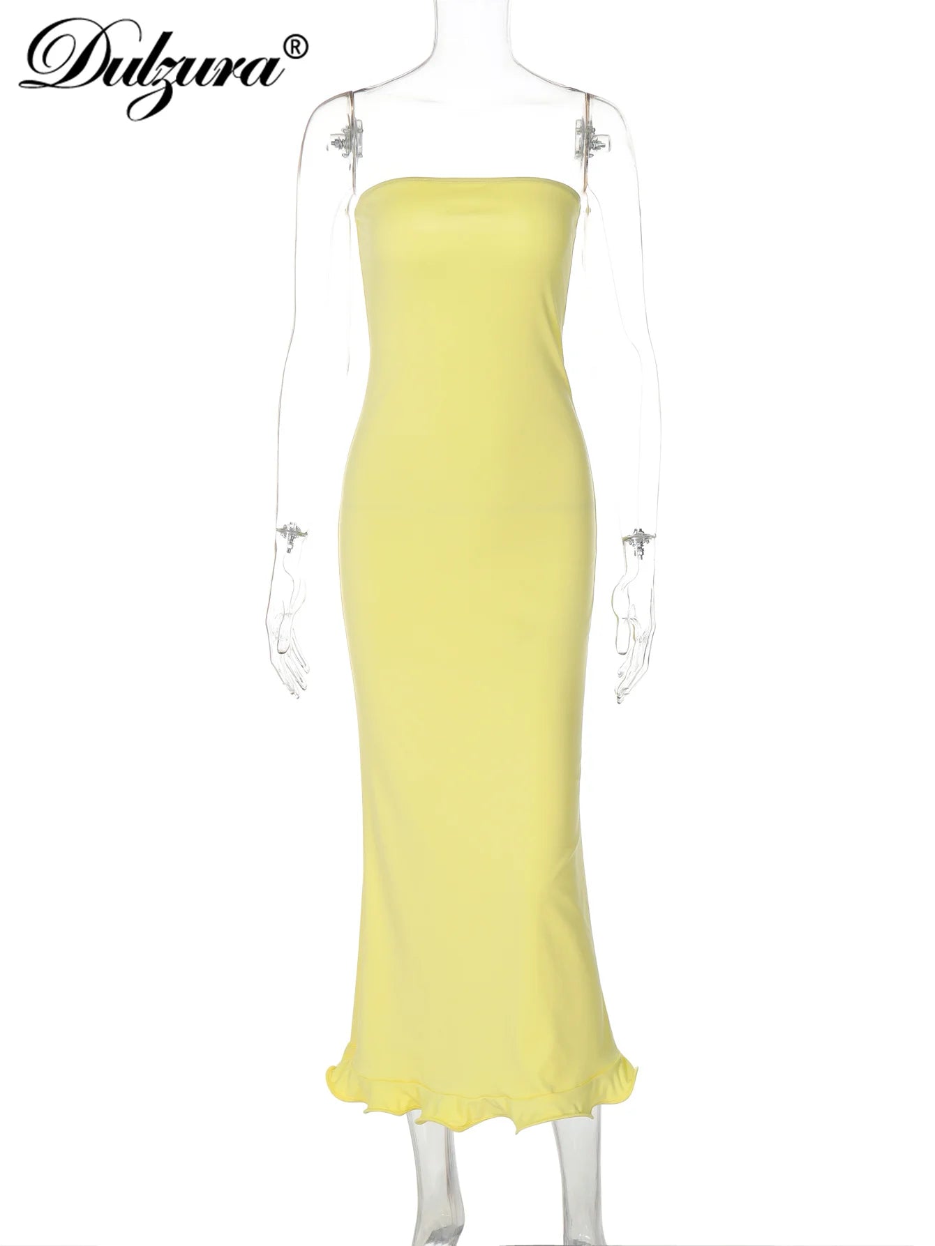 Dulzura Sleeveless Ruffles Patchwork Strapless Bodycon Midi Dress