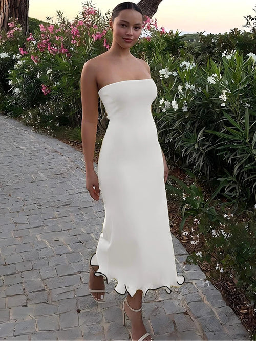 Dulzura Sleeveless Ruffles Patchwork Strapless Bodycon Midi Dress